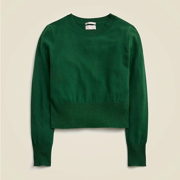 J Crew Green Cashmere shrunken crewneck sweater - Picture 1 of 5